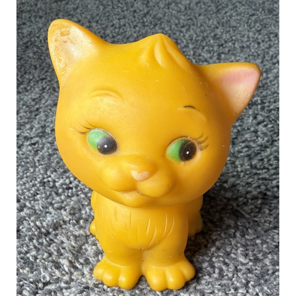 Vintage RARE R. Dakin Yellow Plastic Cat Squeaky 4" Taiwan USSR